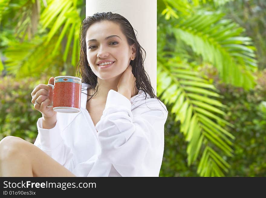 Portrait of young pretty woman in summer environment. Portrait of young pretty woman in summer environment