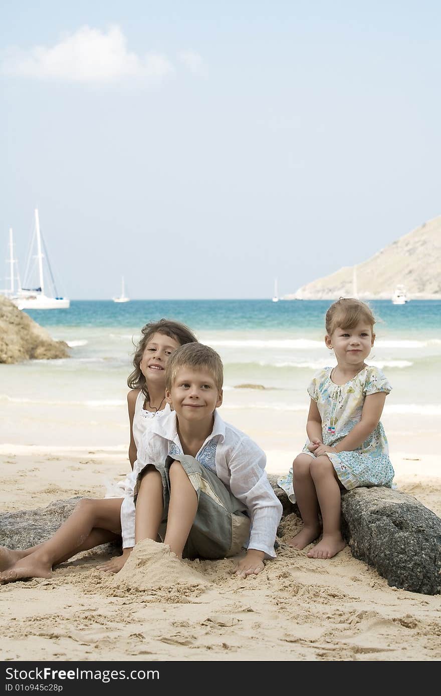 Portrait of little kids having good time in summer  environment