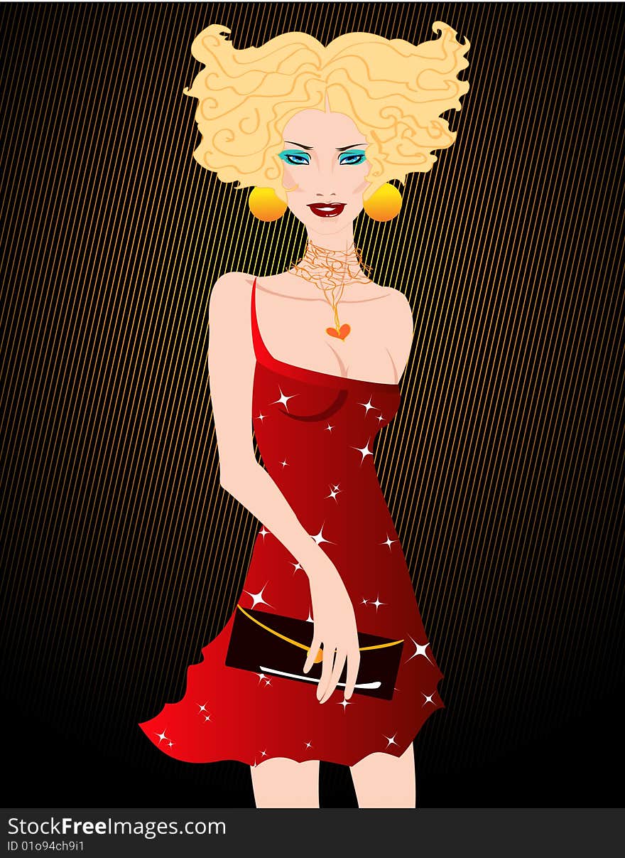 Vector illustration of beautiful woman in the disco style.