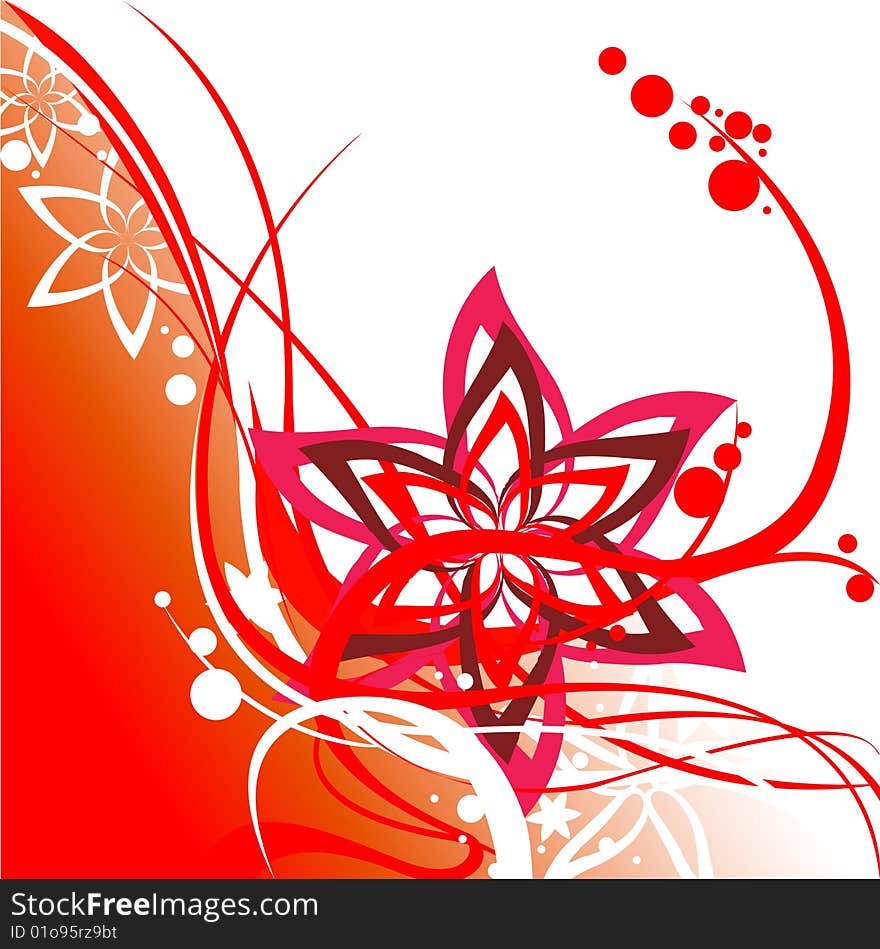 Vector illustraition of retro abstract floral swirl elements on the red background.