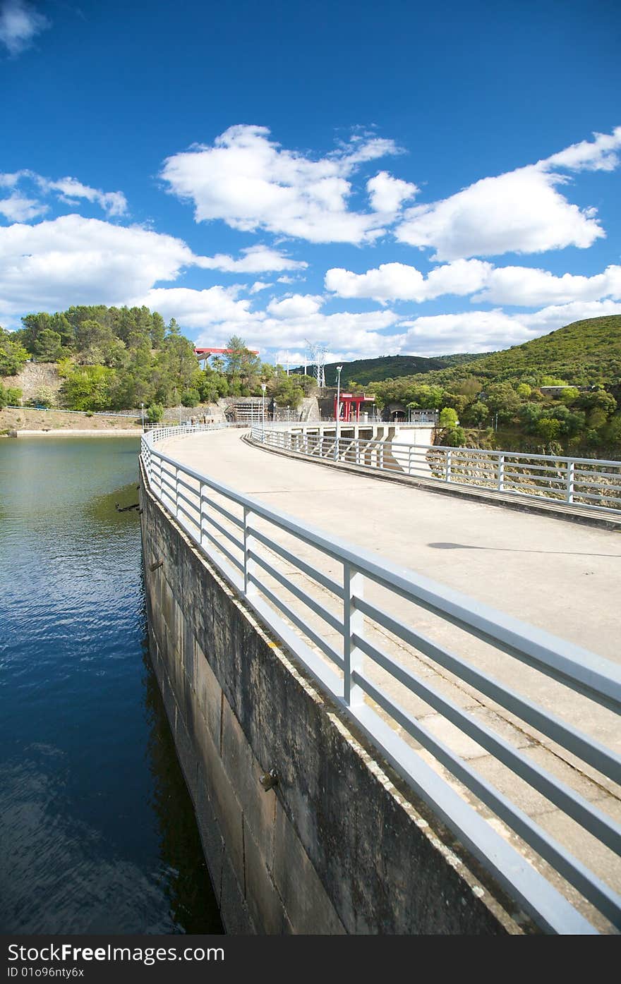 Dam at river tajo in caceres extremadura spain. Dam at river tajo in caceres extremadura spain