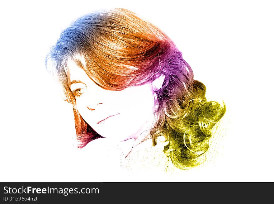 Rainbow women portrait on a white background. Rainbow women portrait on a white background