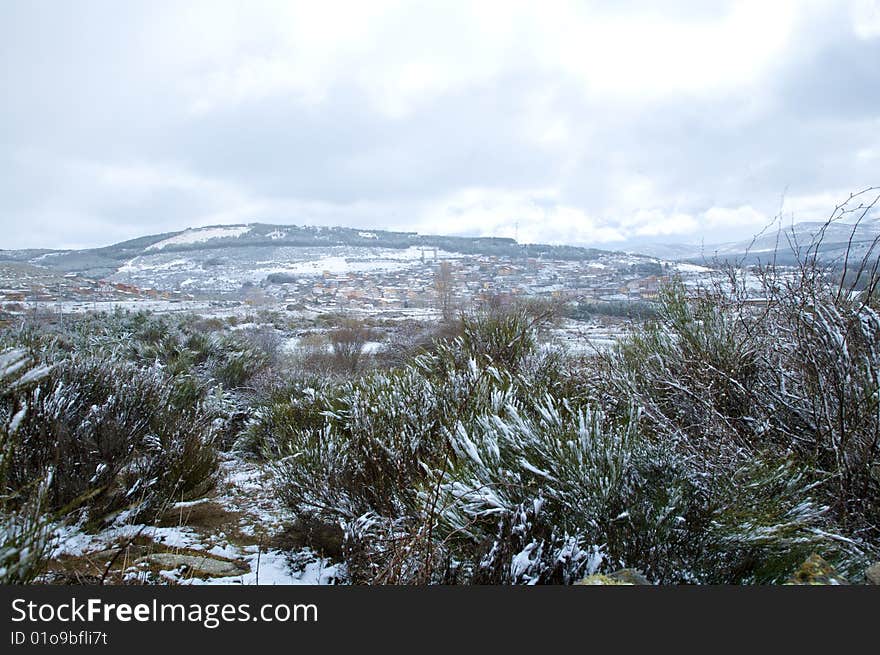 Winter village at gredos mountains