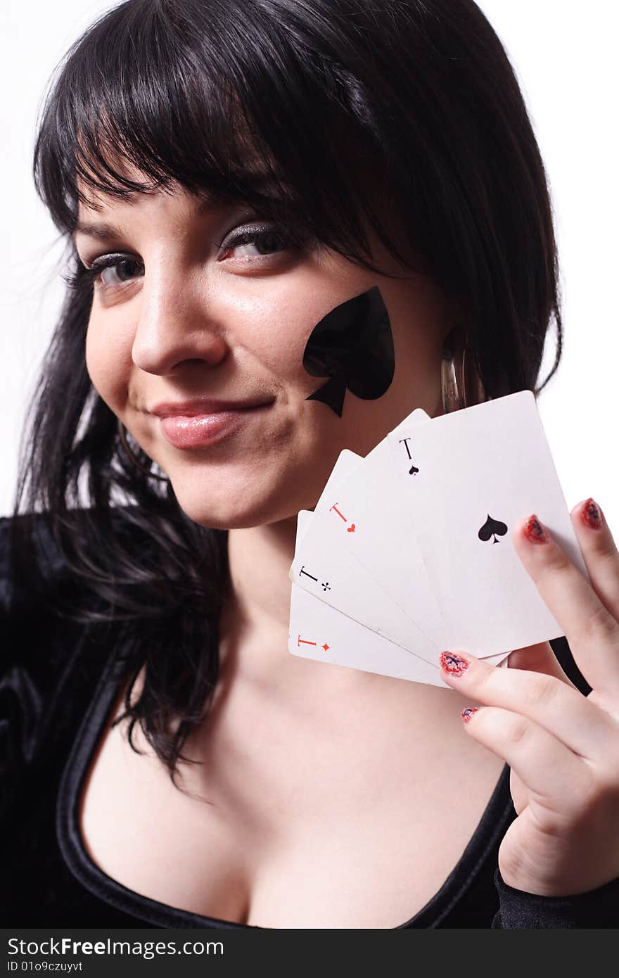 Beautiful girl with cards in a hand. Beautiful girl with cards in a hand