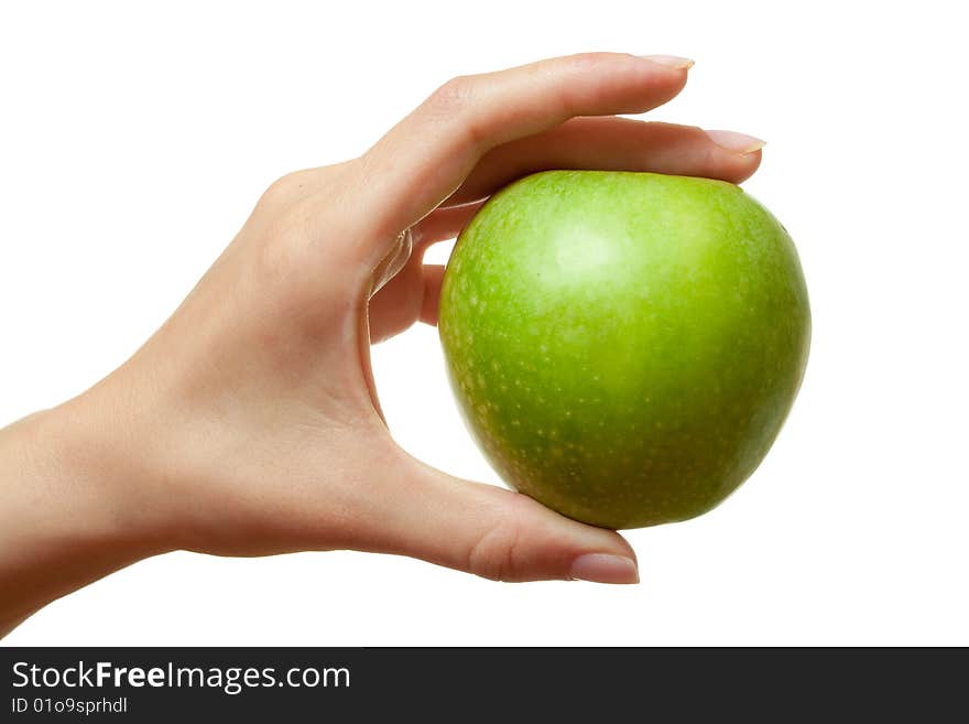 Hand with an apple, isolated on the white