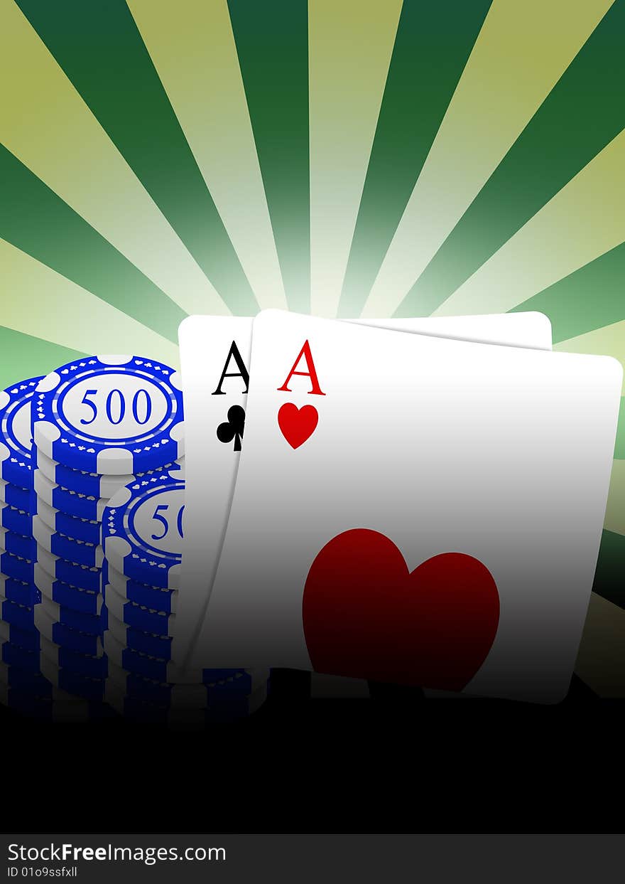 Aces in hand in game poker on the casino table. Aces in hand in game poker on the casino table