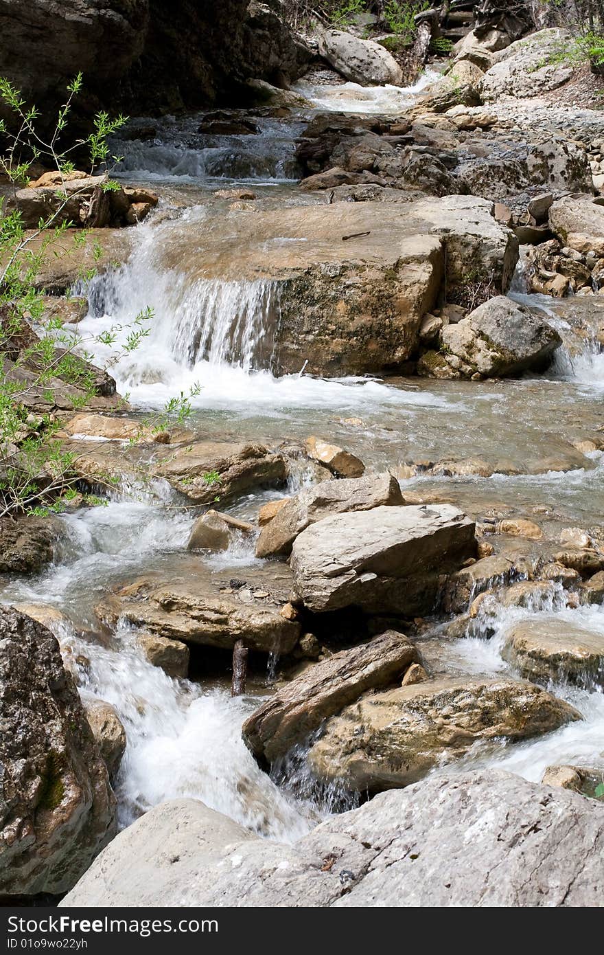 Flowing water over rocks forming a waterfalls