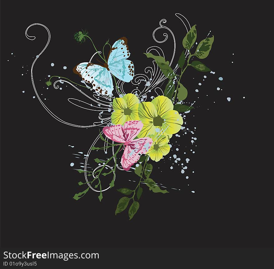 Illustration of flowers and butterflies. Illustration of flowers and butterflies