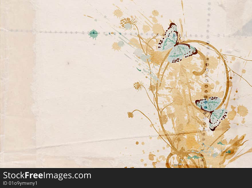 Illustration of butterflies on vintage paper. Illustration of butterflies on vintage paper