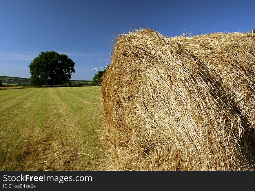 Hay bales on an idyllic field near Kassel and Ahnatal-Weimar in Germany. Hay bales on an idyllic field near Kassel and Ahnatal-Weimar in Germany