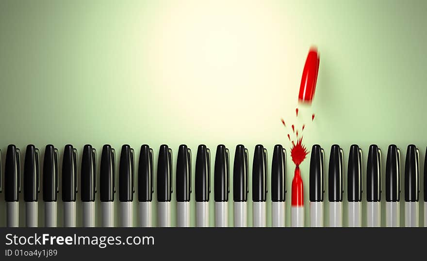 Felt tip marker breaks the line in a burst of red ink. Felt tip marker breaks the line in a burst of red ink.