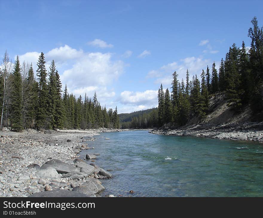 A river where there is much white water river rafting, near Jasper, Alberta, Canada. A river where there is much white water river rafting, near Jasper, Alberta, Canada.