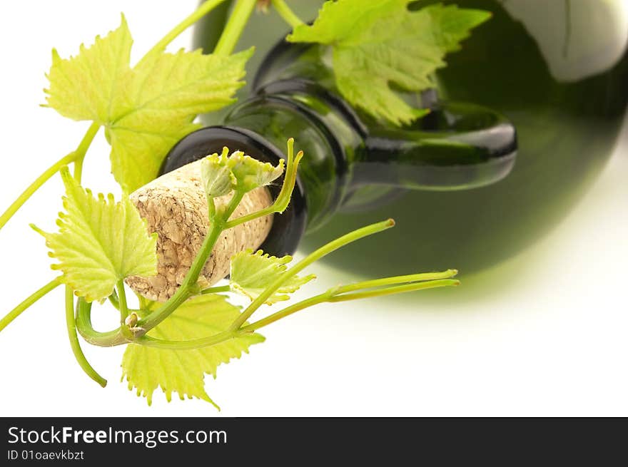 Vintage with green bottle on a white background