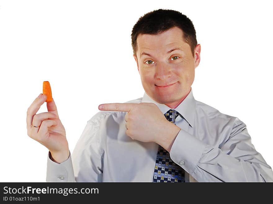 Men with simple orange carrot. Men with simple orange carrot