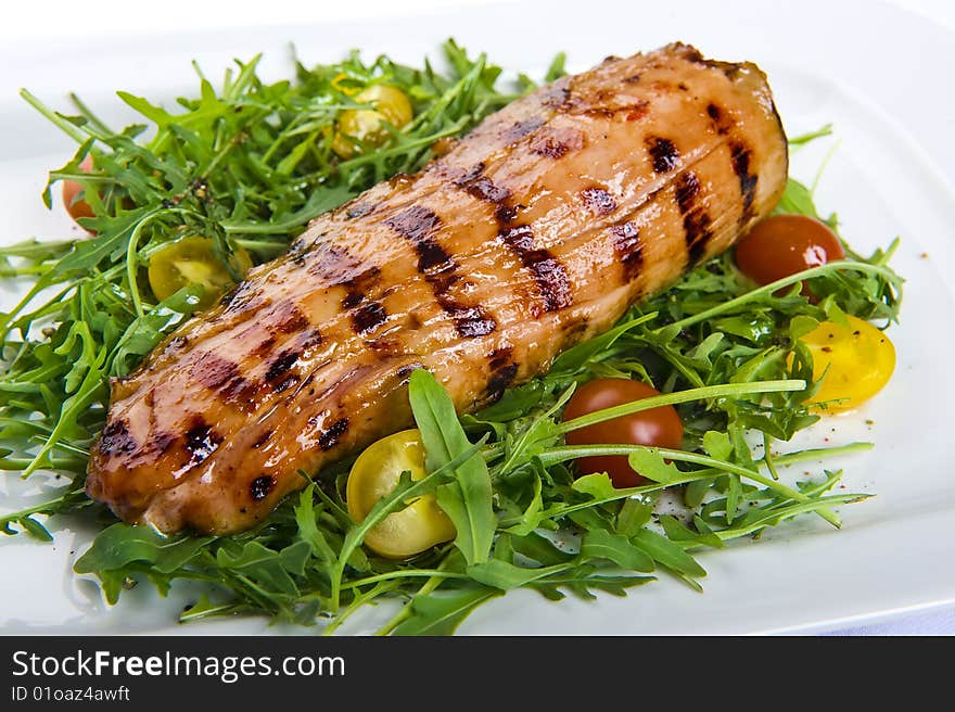 Steak of pork with fresh salad