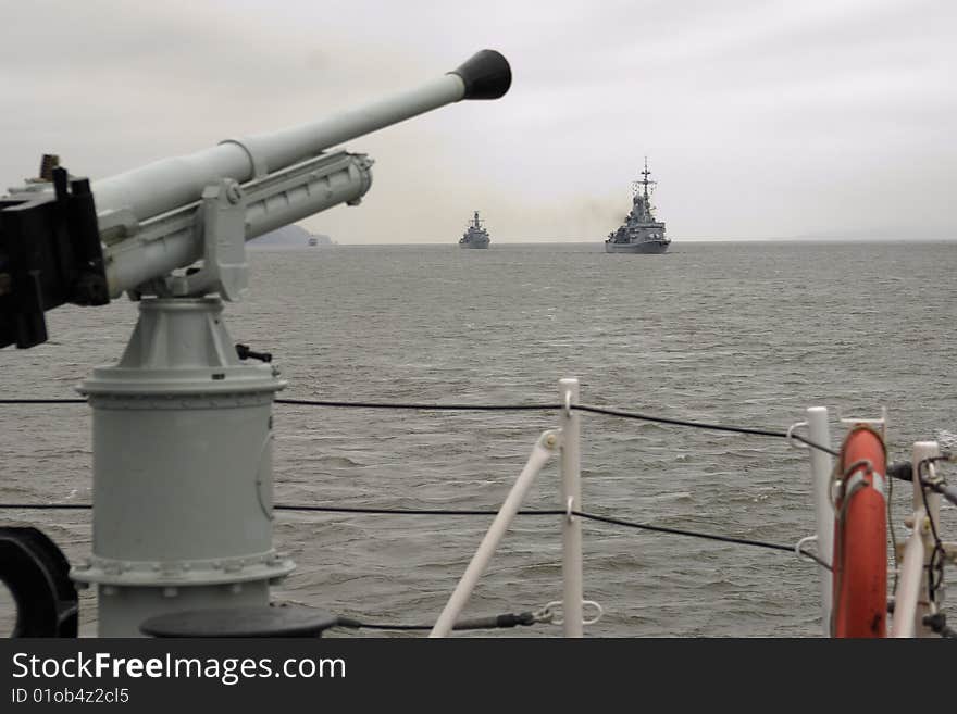 Military warship sailing at sea. Military warship sailing at sea