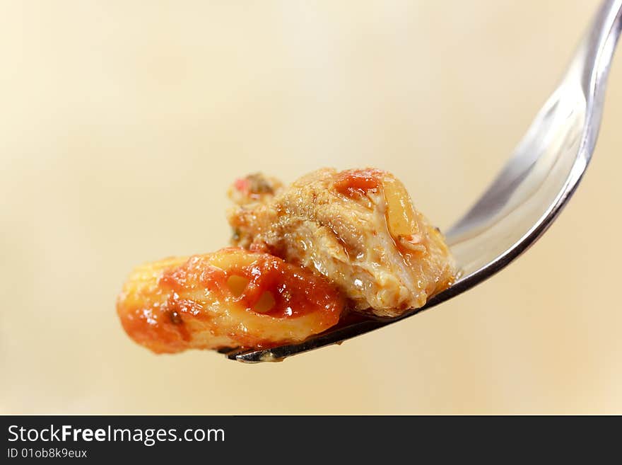 Goulash meat with penne noodles