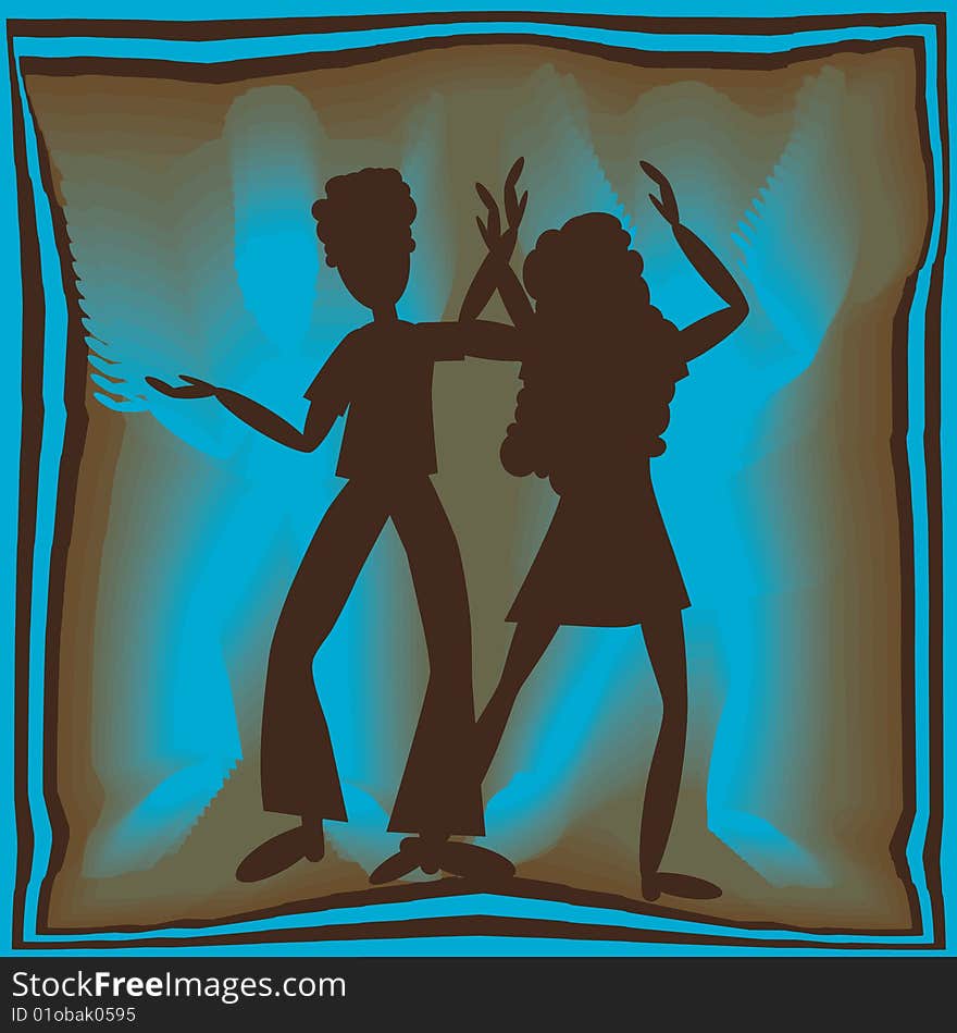 Retro couple dancing in blue light with brown background. Retro couple dancing in blue light with brown background