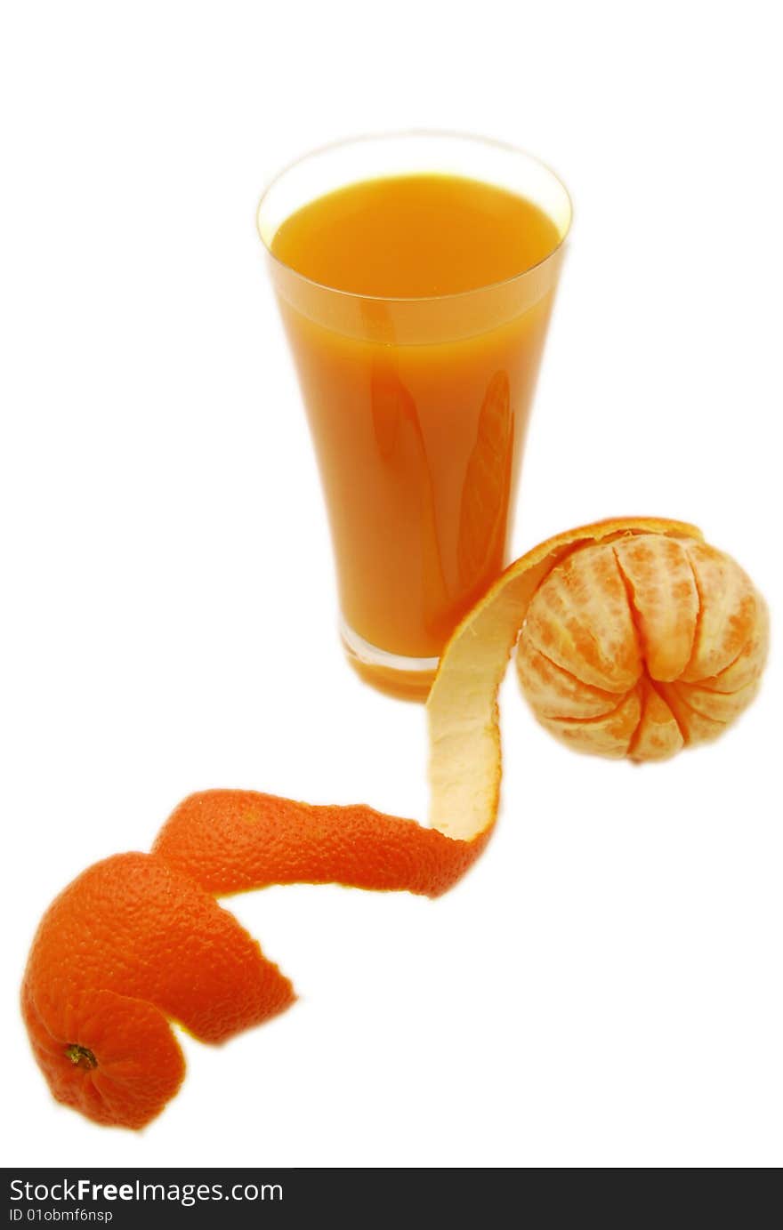 Mandarins and juice glass removed on a white background. Mandarins and juice glass removed on a white background