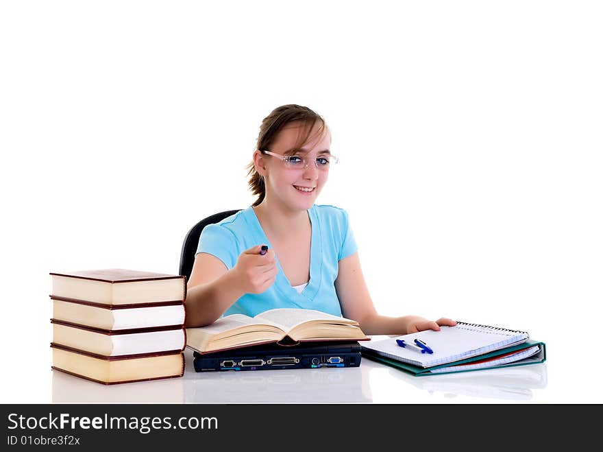 Teenager girl on desk