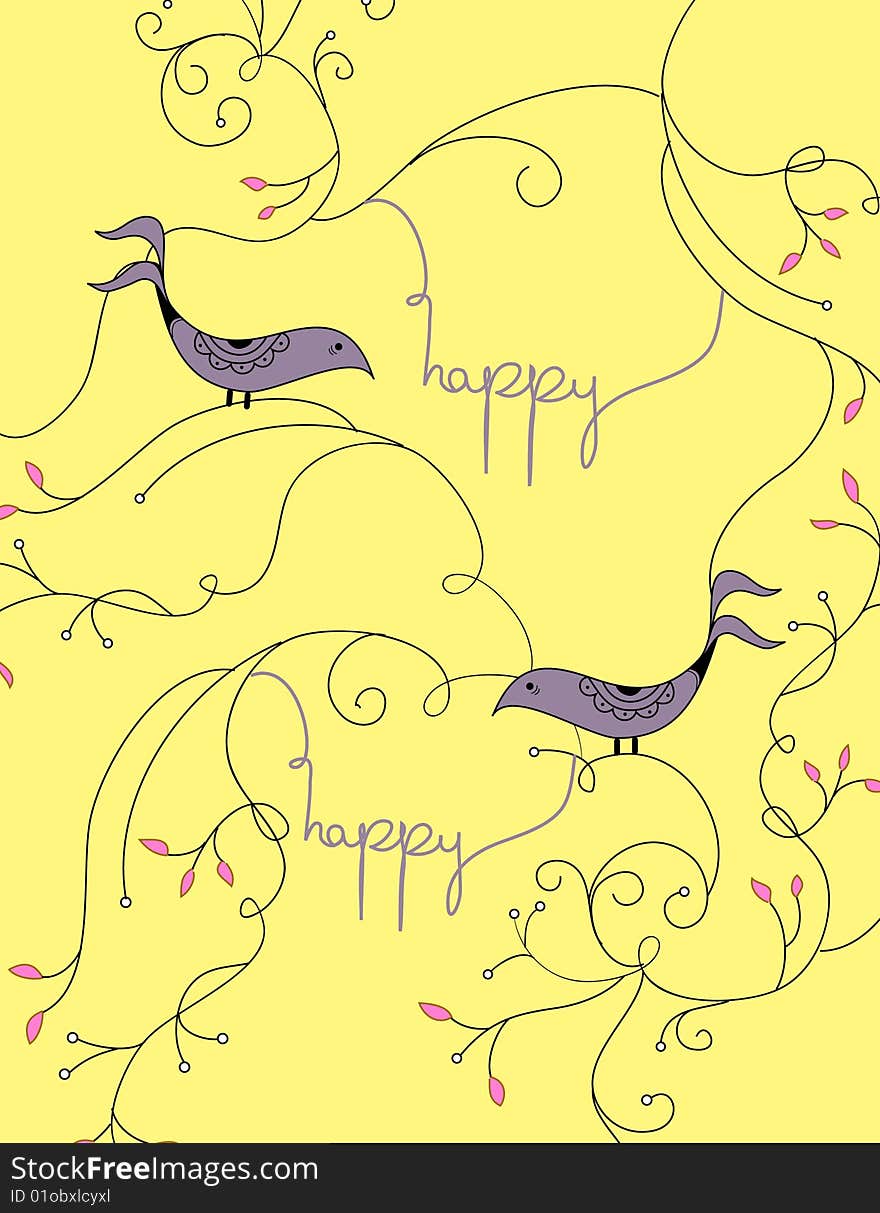 Cute bird and floral swirl wallpaper design. Cute bird and floral swirl wallpaper design