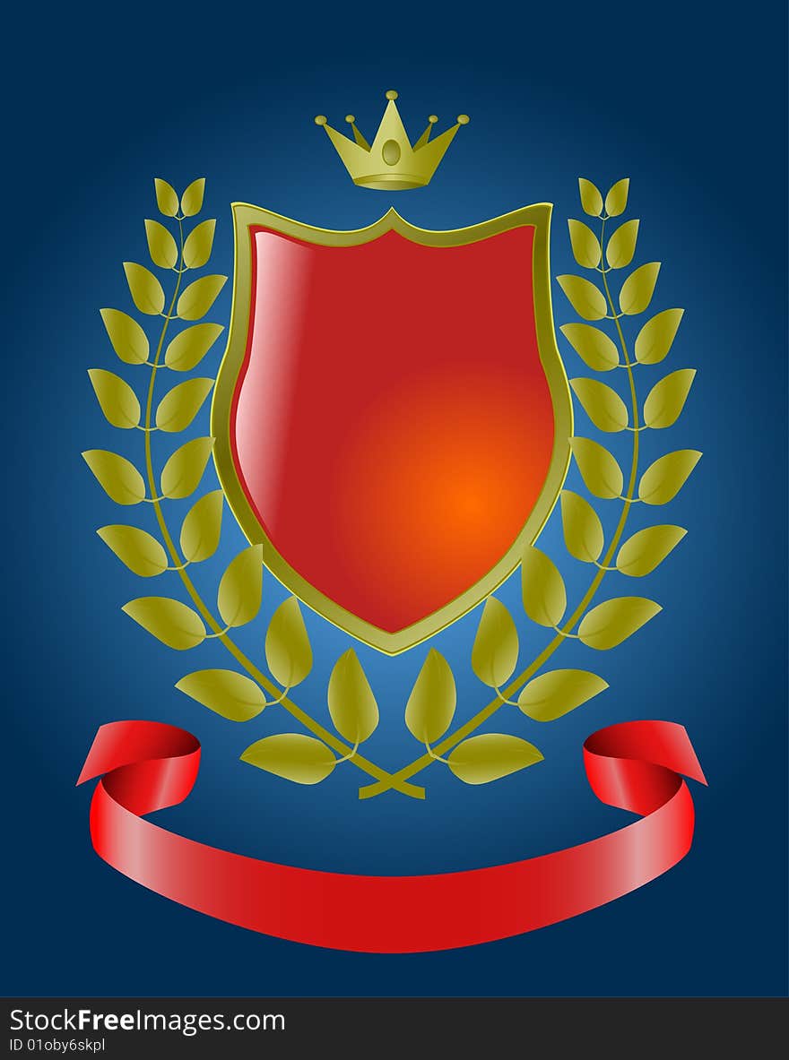 Red heraldic symbols, vector shield on blue background. Red heraldic symbols, vector shield on blue background