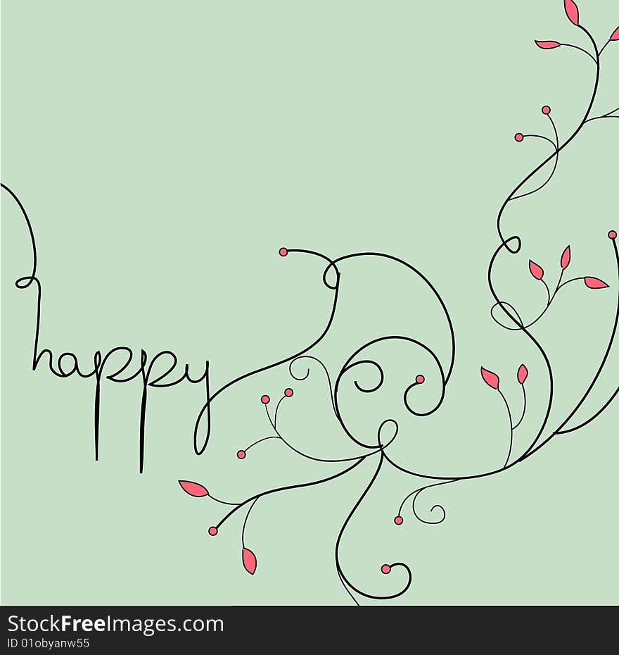 Floral swirl and happy text background design. Floral swirl and happy text background design