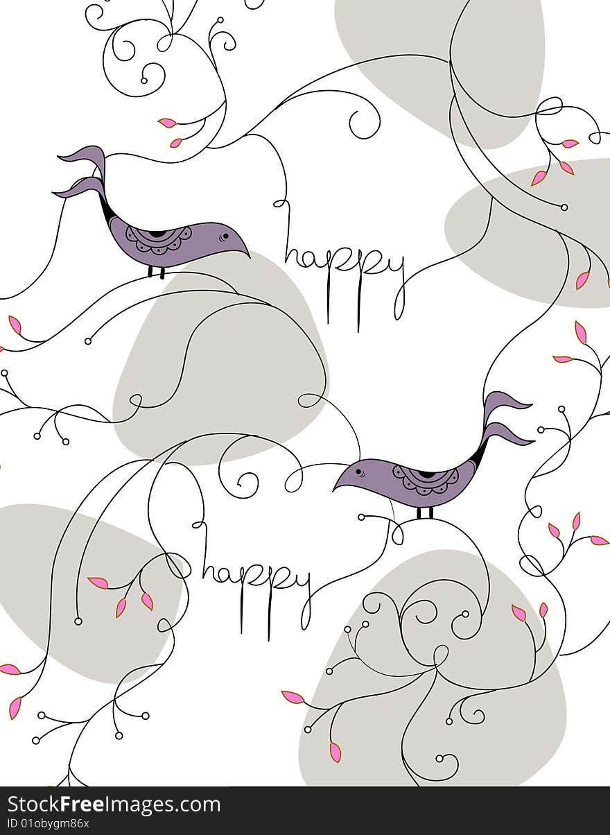 Bird and floral wallpaper