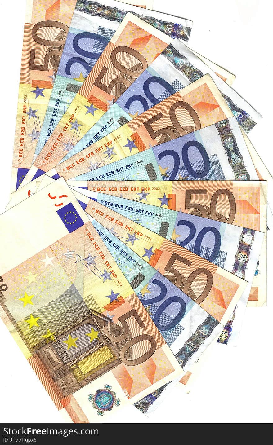 Range of notes, 20 and 50 euro. Range of notes, 20 and 50 euro