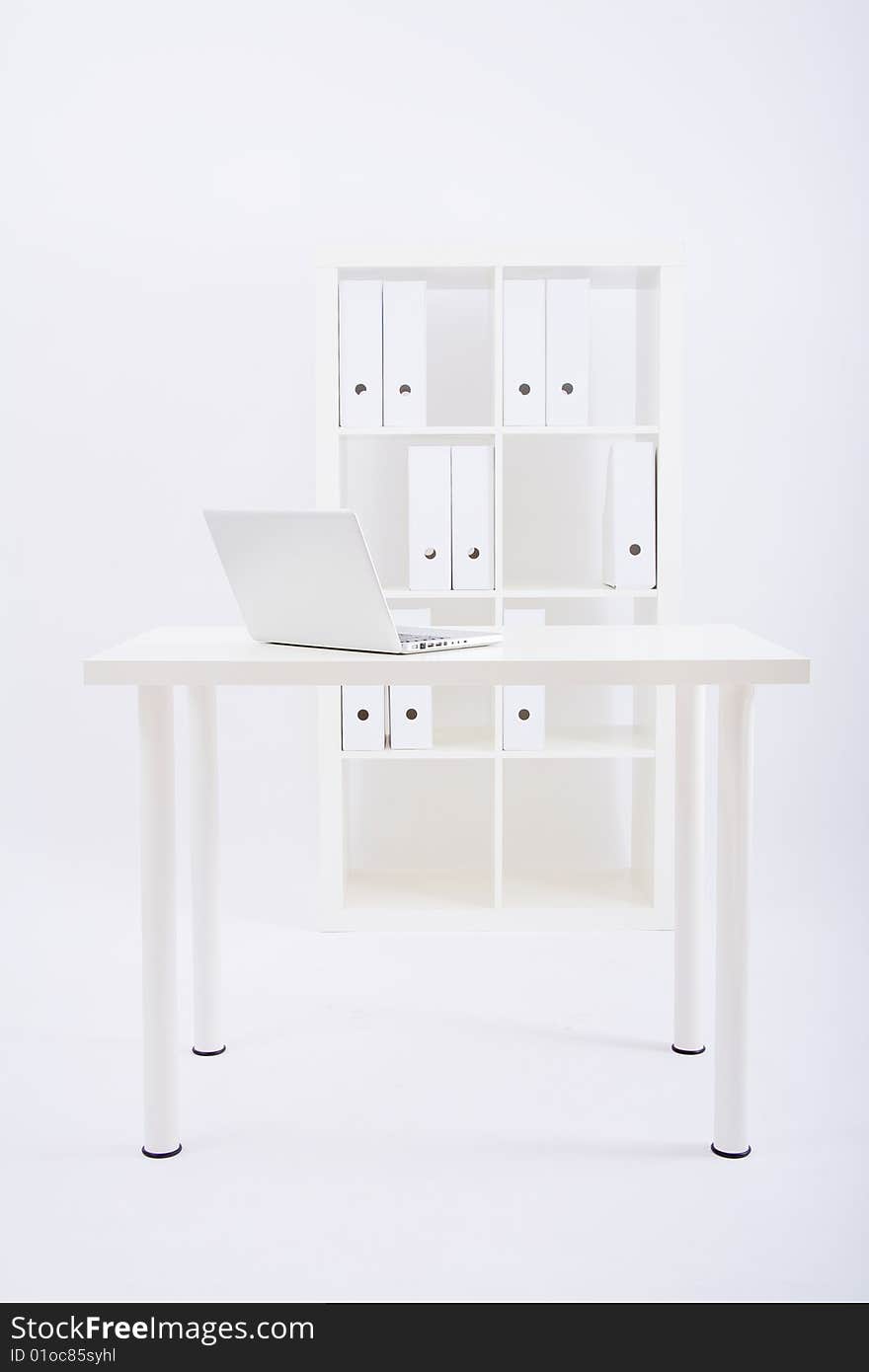 Moder office workplace with white furnitures. Moder office workplace with white furnitures