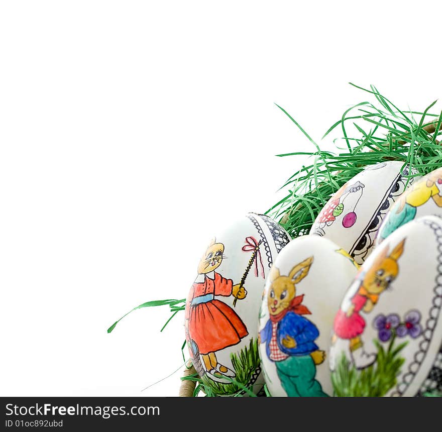 Colored easter eggs on white background