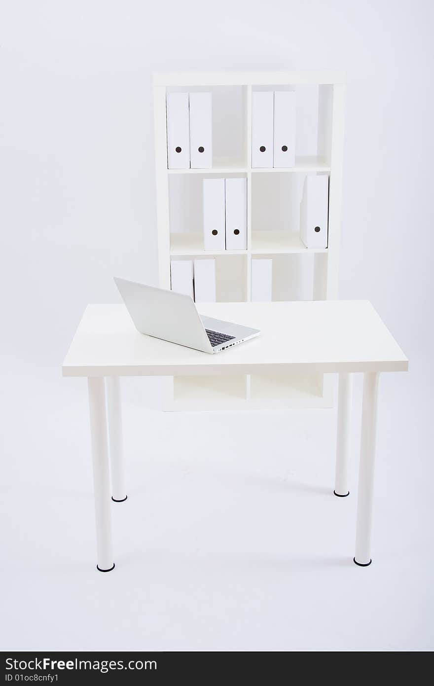 Moder office workplace with white furnitures. Moder office workplace with white furnitures