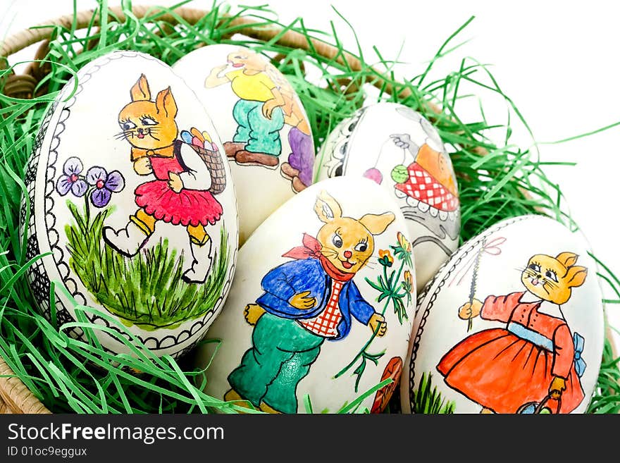 Colored easter eggs on white background