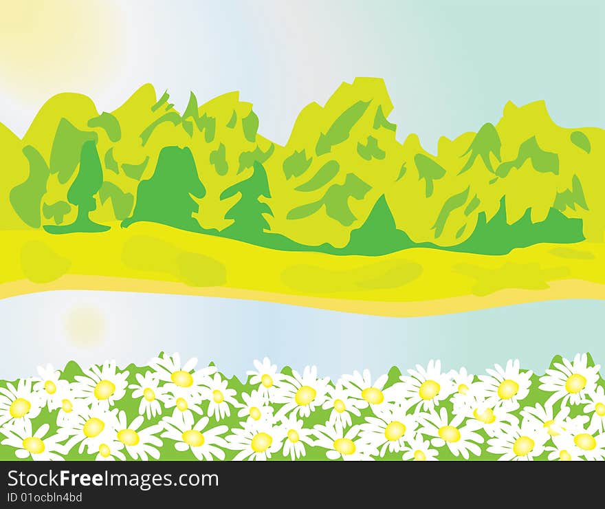 Riverbanks in the summer heat. Vector illustration