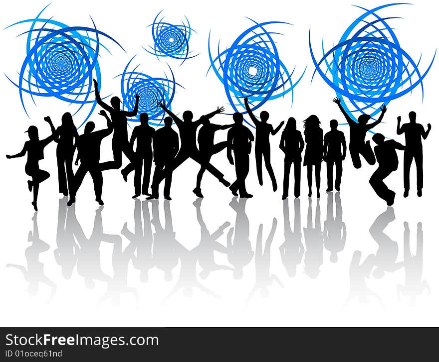 Illustration of people jumping and abstract