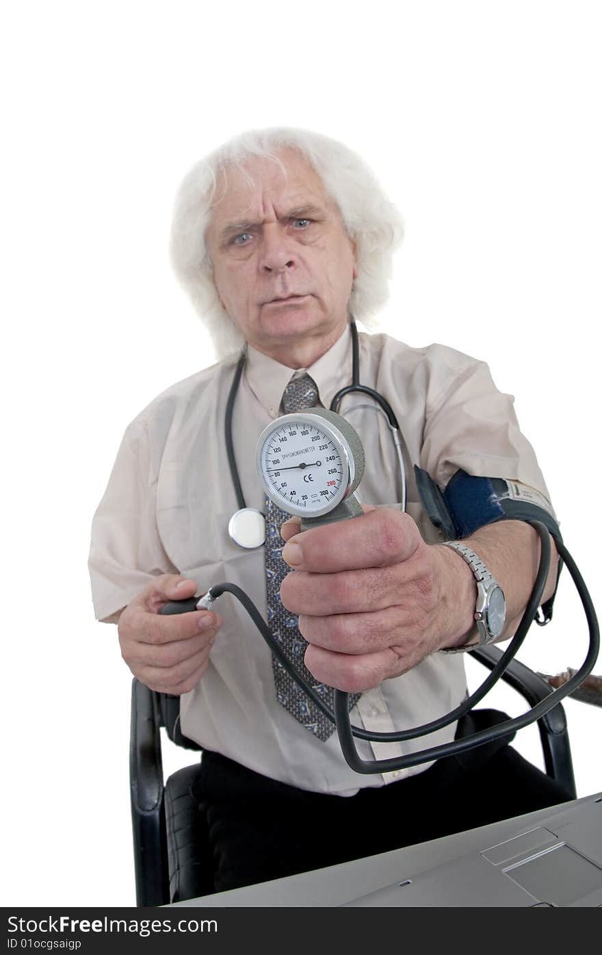 Older man checking his blood pressure