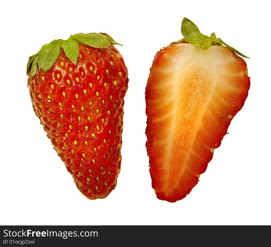 One berry of a ripe strawberry close up. One berry of a ripe strawberry close up