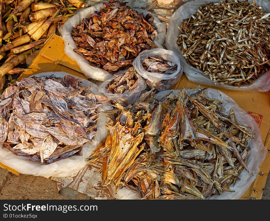 Dried fish on a fish market