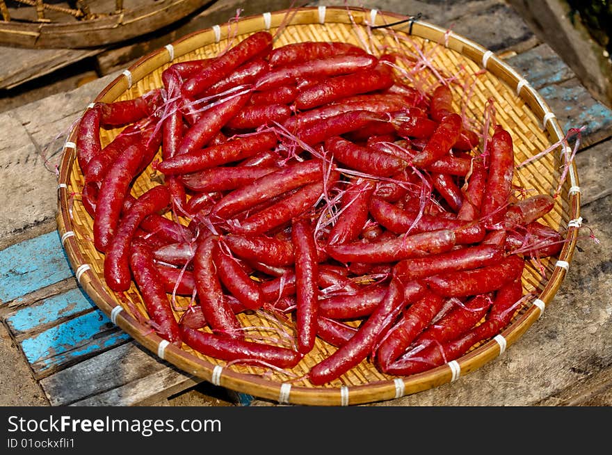 Asian red sausages on plate