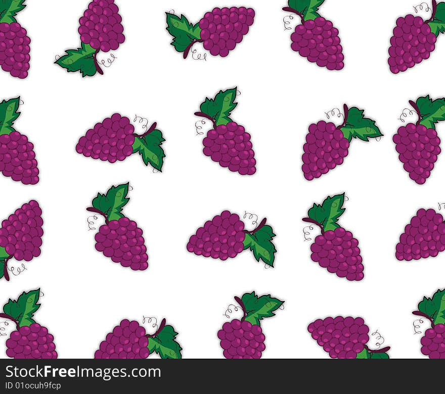 Seamless background with cartoon grapes with leaf