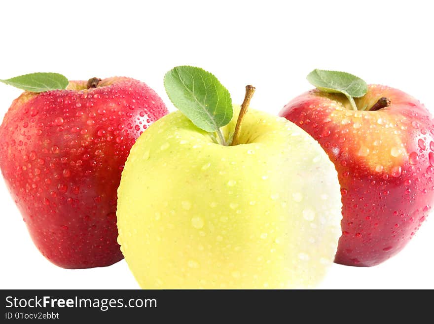 Three apples on a white background, it is isolated.