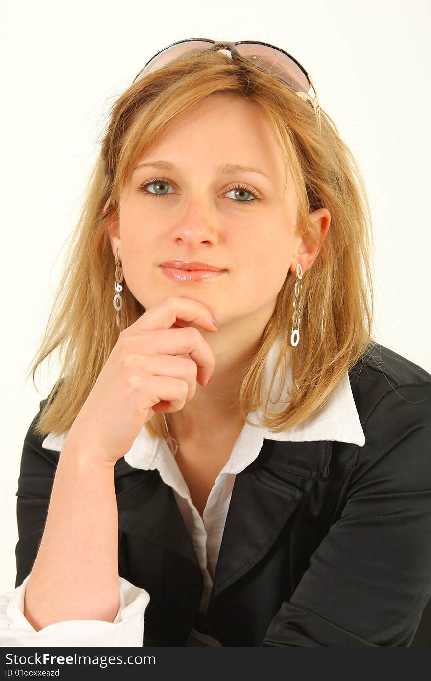 Studio of a beautiful smiling successful young business woman