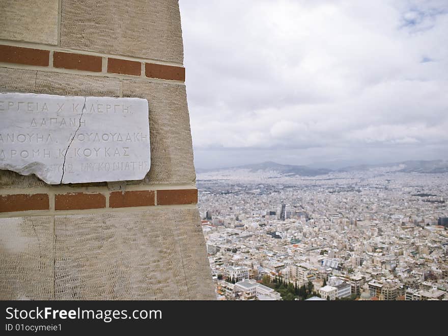 A nice view of the city of Athens, Greece from the Lykavittos hill