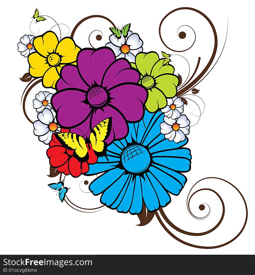 Abstract image, there are flowers, butterflies and branches