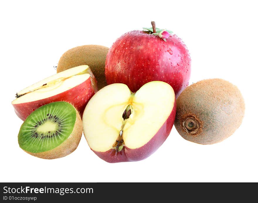 Apples and kiwi on a white background, it is isolated. Apples and kiwi on a white background, it is isolated.