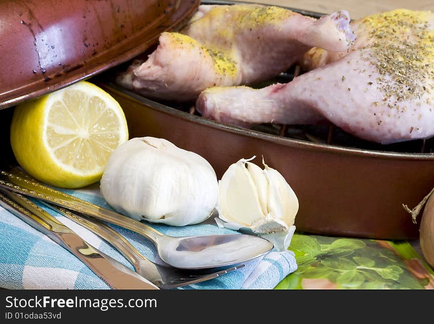 Tasty grill chicken in the plate in kitchen. Tasty grill chicken in the plate in kitchen