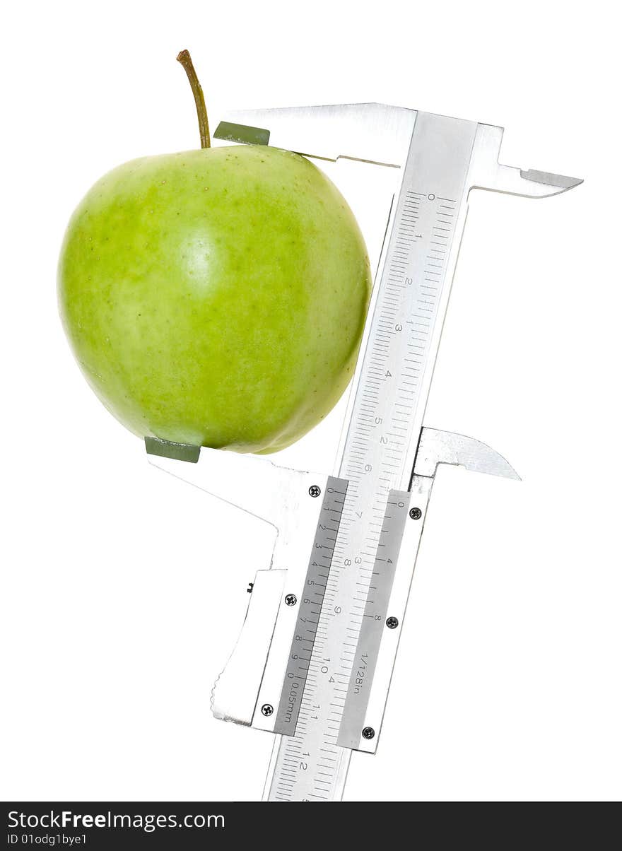 Trimmel with apple isolated on white. Clipping paths