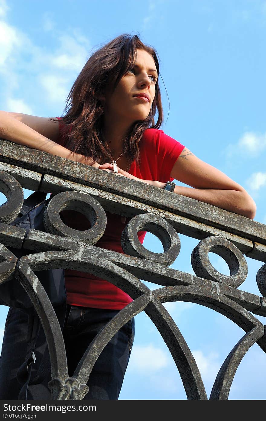 Young woman in red T-shirt. Young woman in red T-shirt