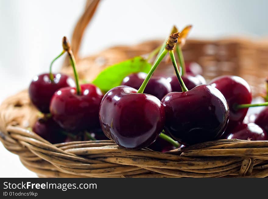 Basket with cherries red red