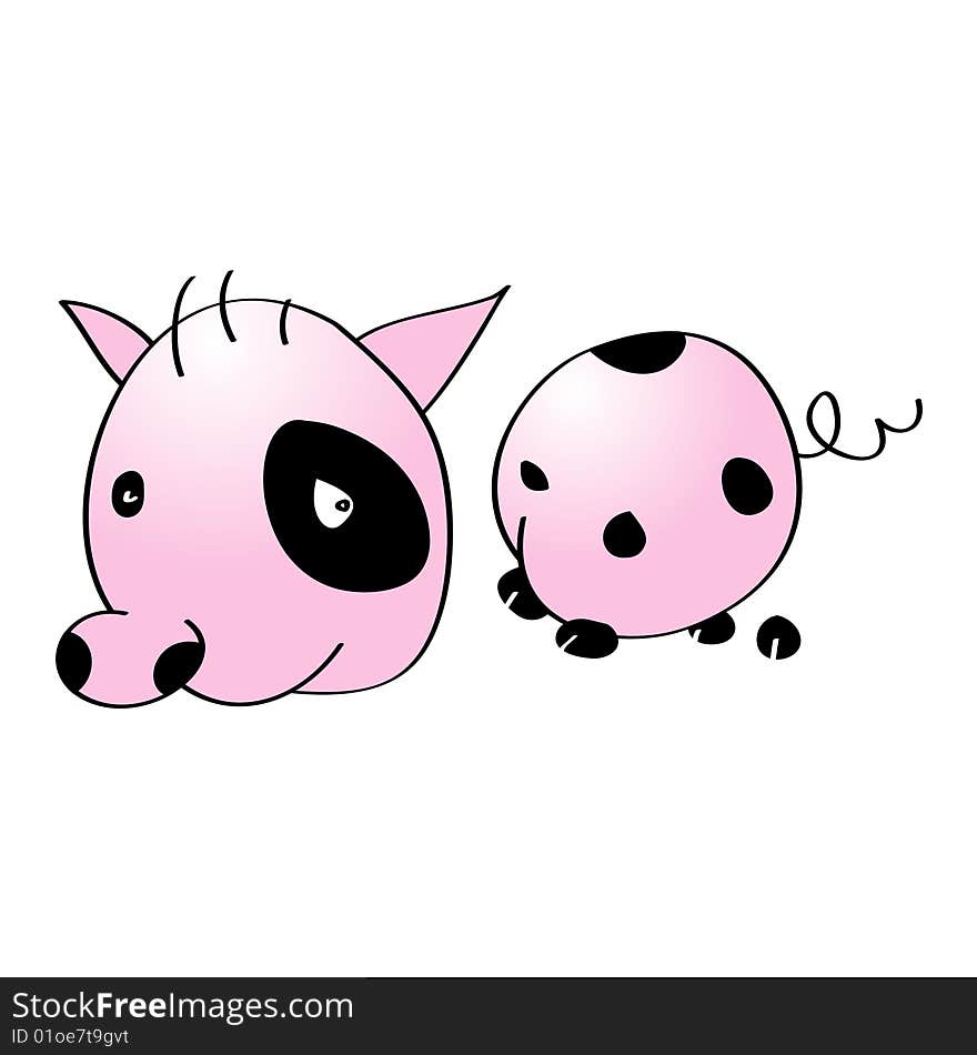 A childish vector illustration of a pig isolated on white background.